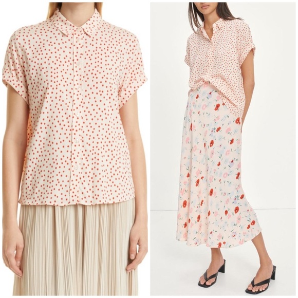 Samsøe Samsøe Majan Shirt XXS Pearl Drops button down dots pink cream orange - Picture 2 of 13
